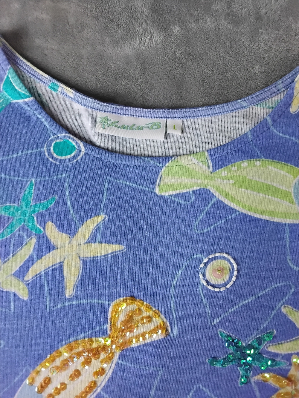 Kids' Blue Sea Life Swim Top with Sequin Accents